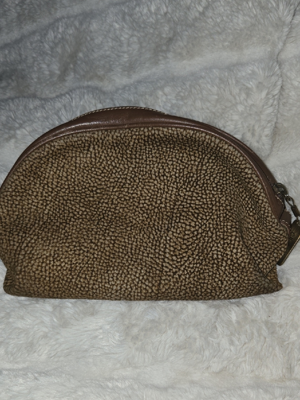 Borbonese Brown Textured Dome Cosmetic Pouch